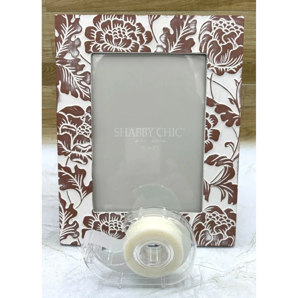Shabby Chic 5x7 Photo Frame Cottage Distressed Whitewashed Relief Botanical NEW!